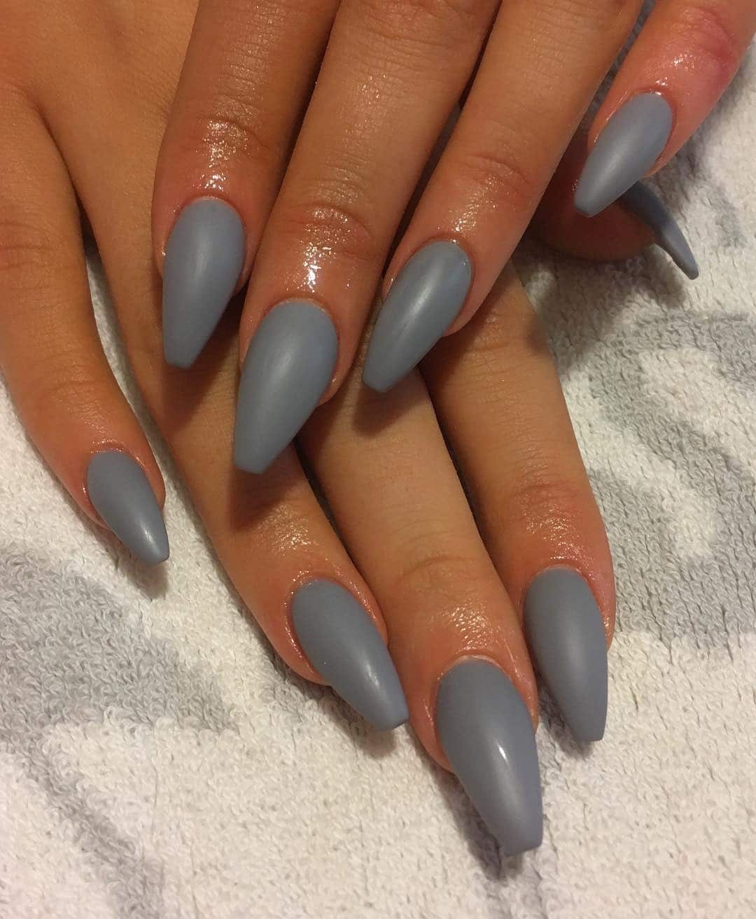 20. Matte Blue Grey Coffin Nails - grey coffin nail ideas