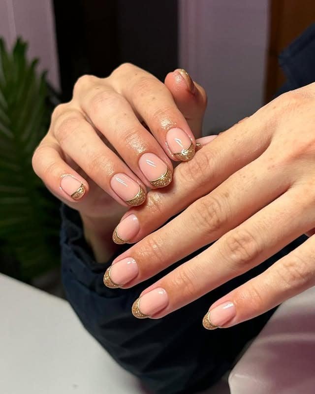 3. Gold Glitter French Tip Nails - glitter sparkle nail ideas