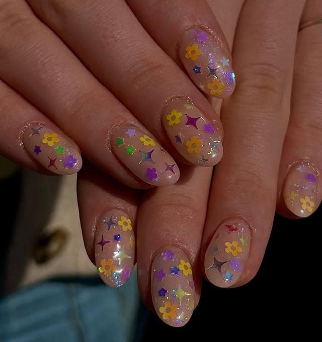 13. Pastel Confetti Glitter Nails - glitter sparkle nail ideas