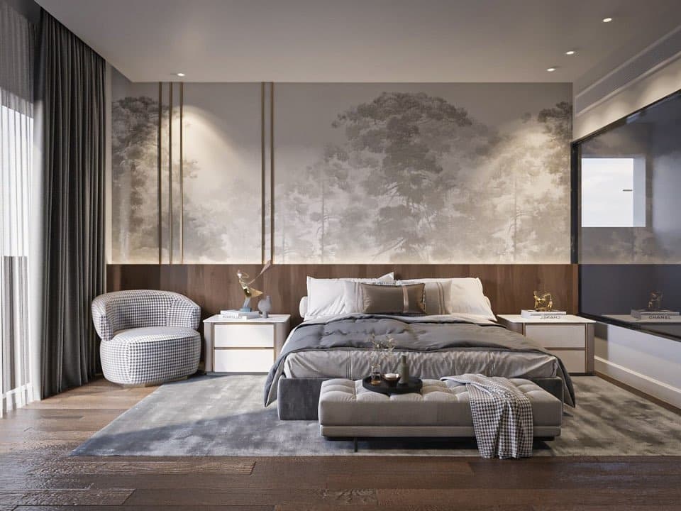1. Moody Taupe and Charcoal Luxury Bedroom Design - bedroom ideas