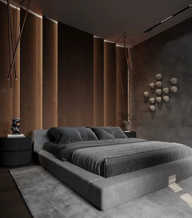 10. Modern Forest-Inspired Bedroom Feature Wall - bedroom ideas