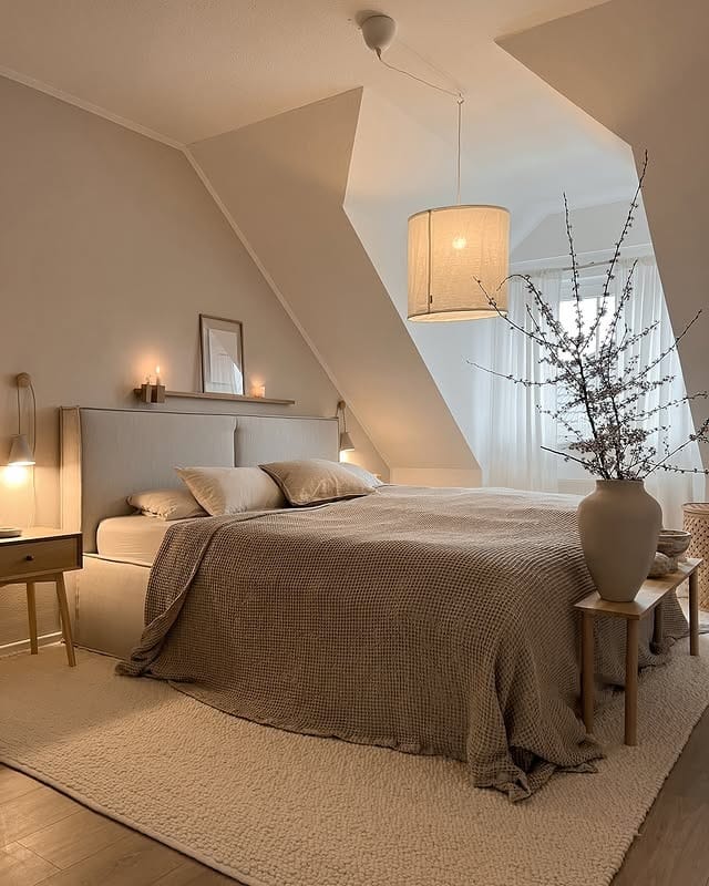 11. Warm Beige Attic Bedroom Design Idea - bedroom ideas