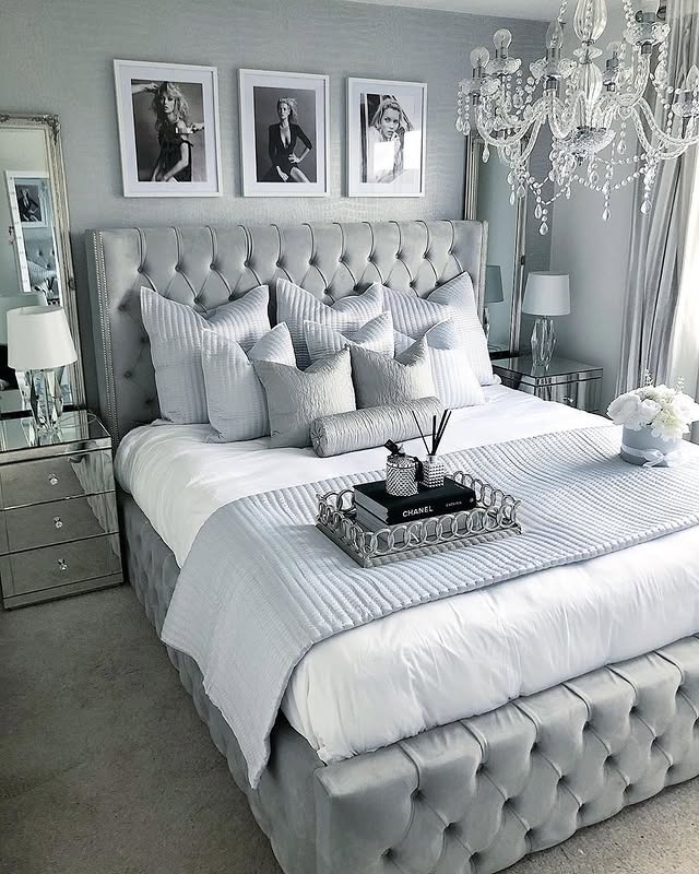 13. Silver Glam Bedroom with Crystal Accents - bedroom ideas