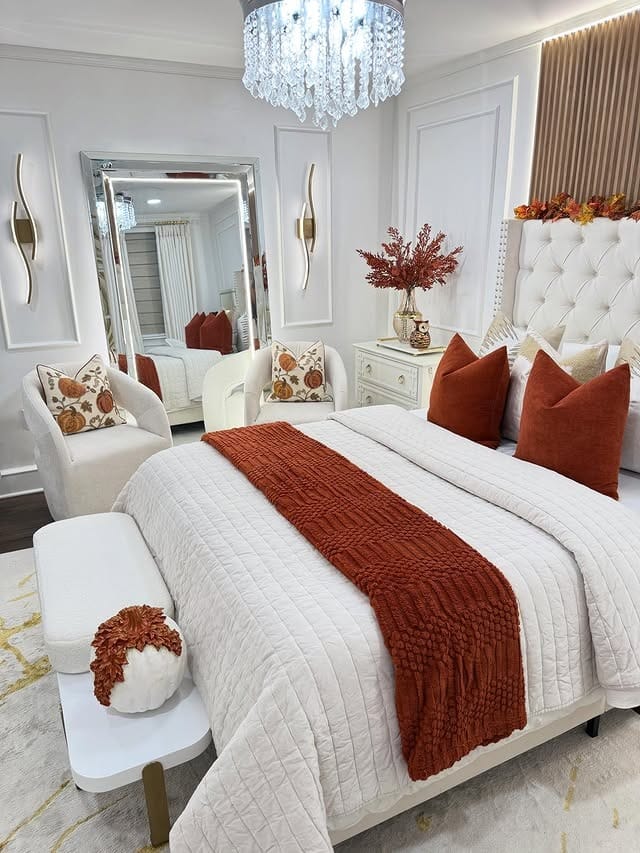 16. White and Rust Accent Bedroom Inspiration - bedroom ideas