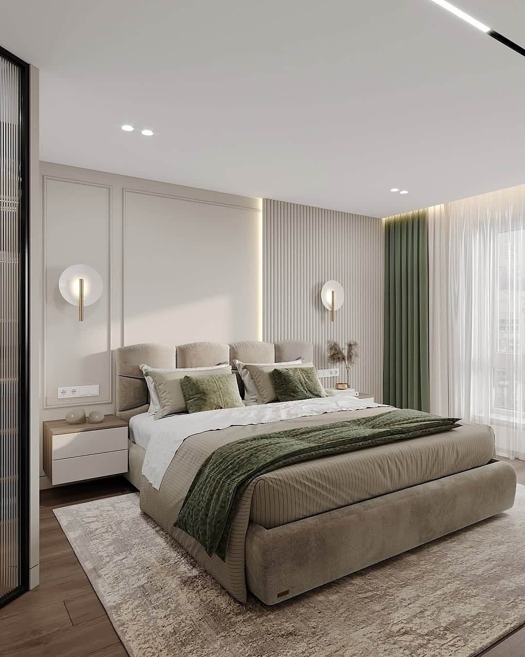 18. Sage Green and Cream Contemporary Bedroom - bedroom ideas