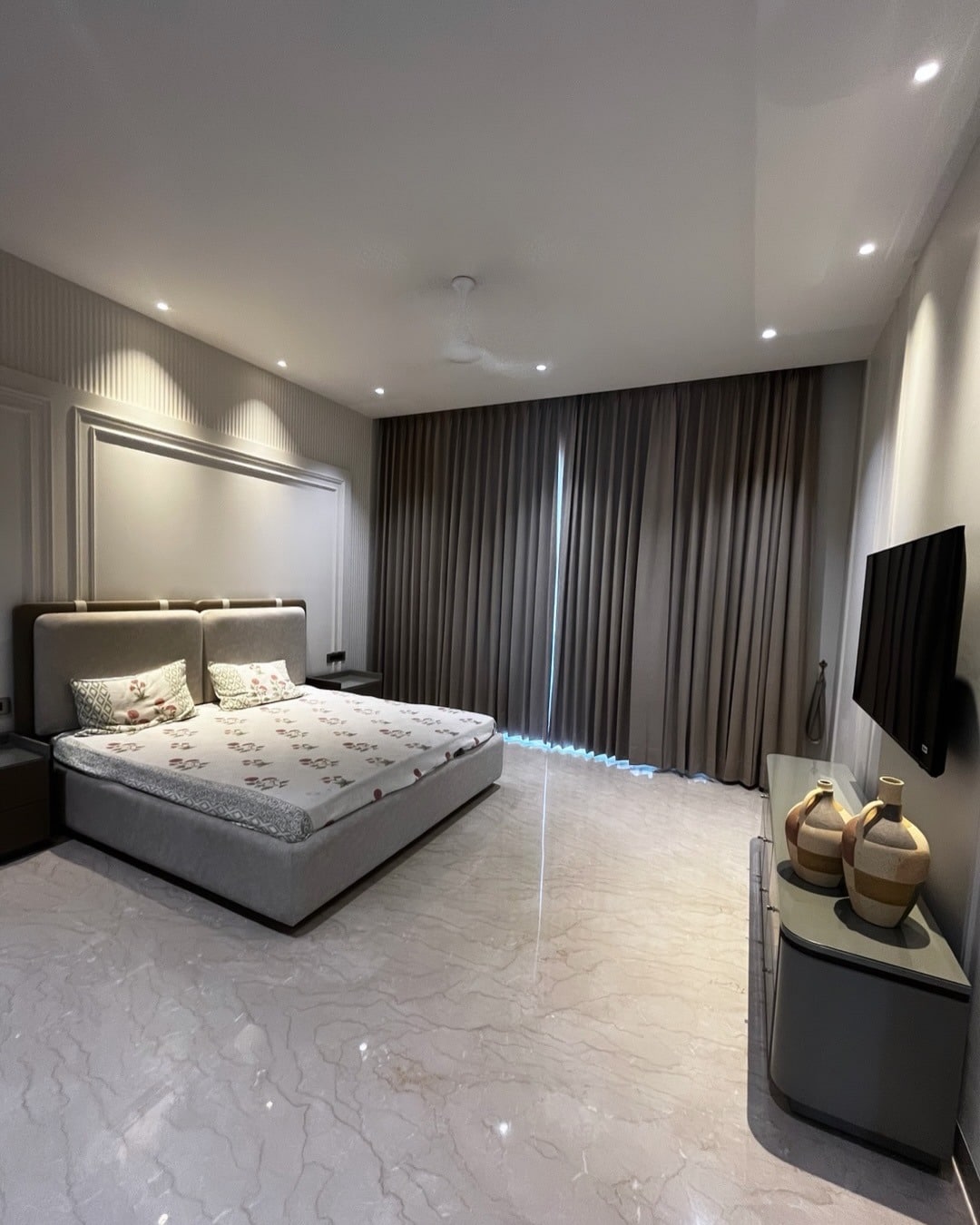 19. Minimalist Gray Bedroom with Marble Flooring - bedroom ideas