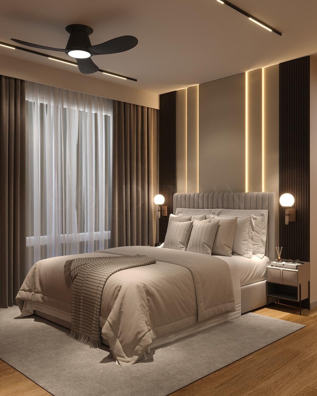 22. Warm Taupe Modern Bedroom with LED Accent Walls - bedroom ideas