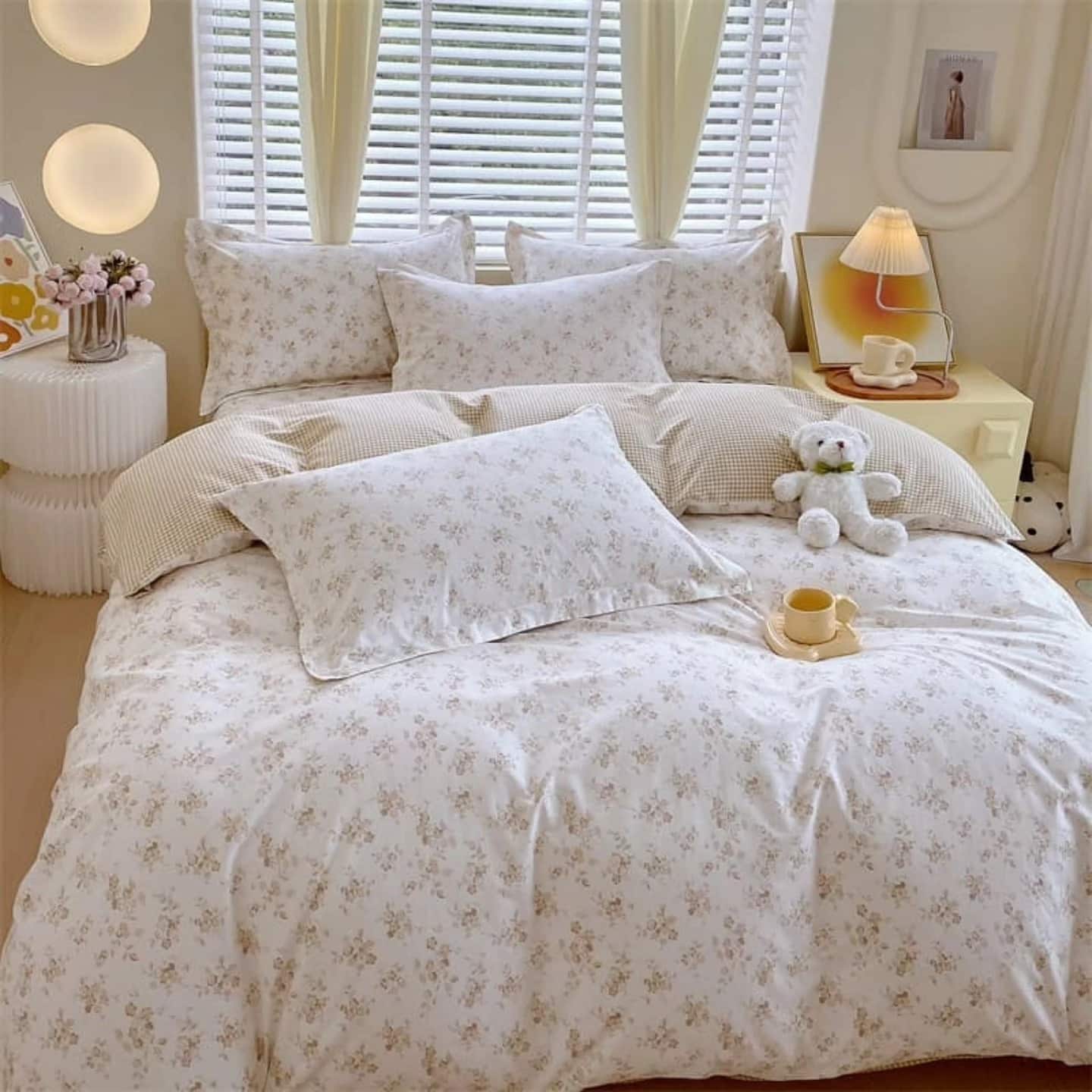 7. Soft Cream Cottagecore Bedroom Design - retro bedroom ideas