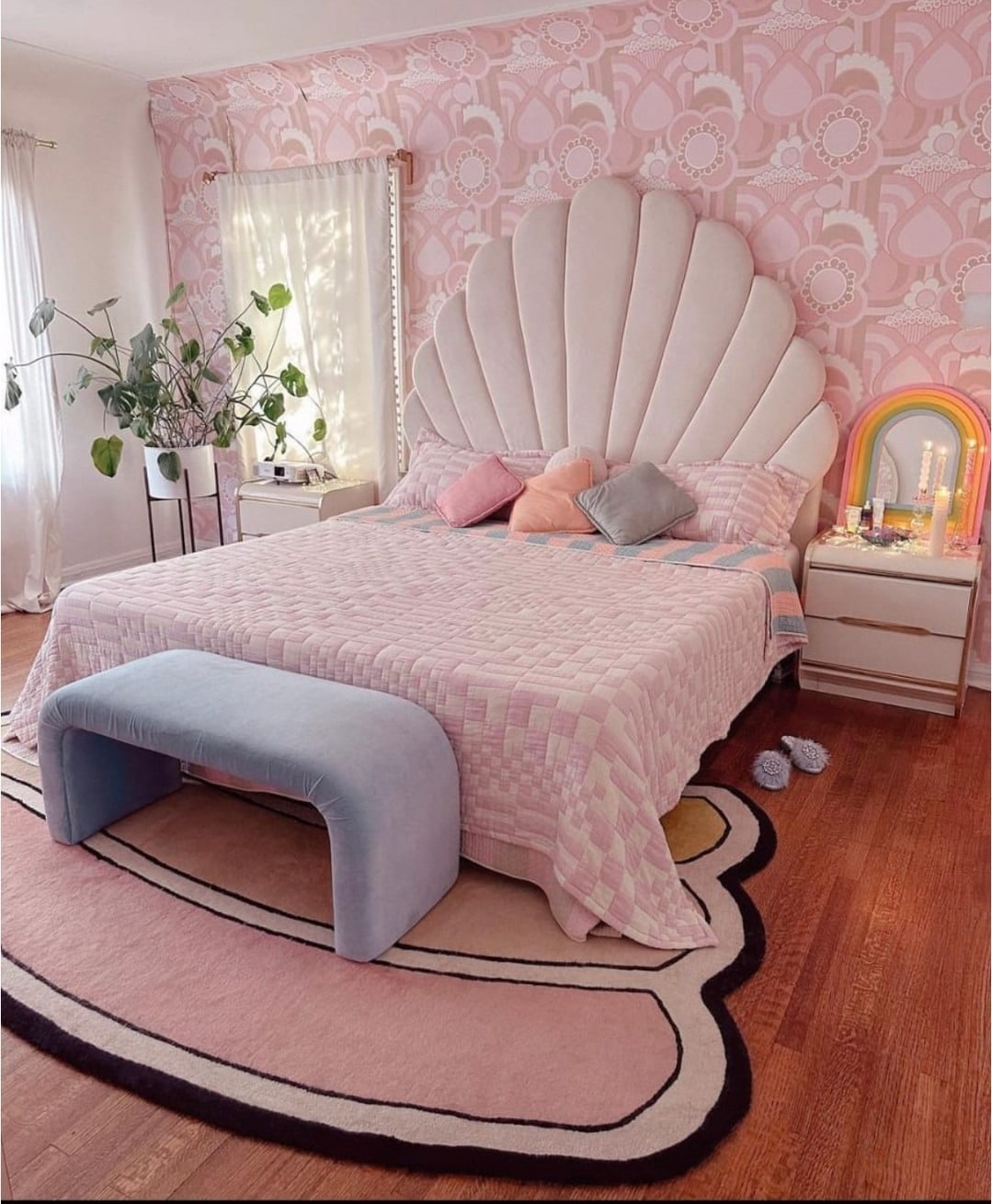 15. Blush Pink Retro Glam Bedroom - retro bedroom ideas