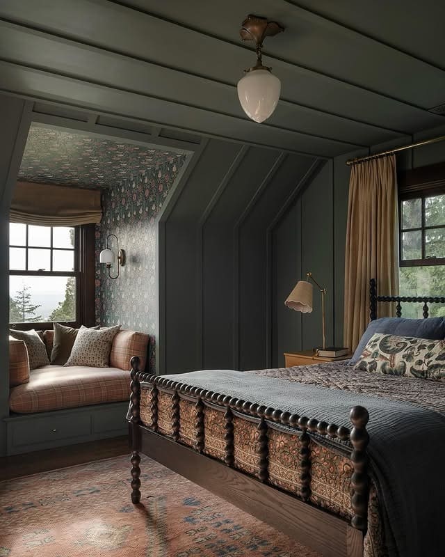 18. Dark Green Vintage Bedroom with Traditional Paneling - vintage bedroom ideas