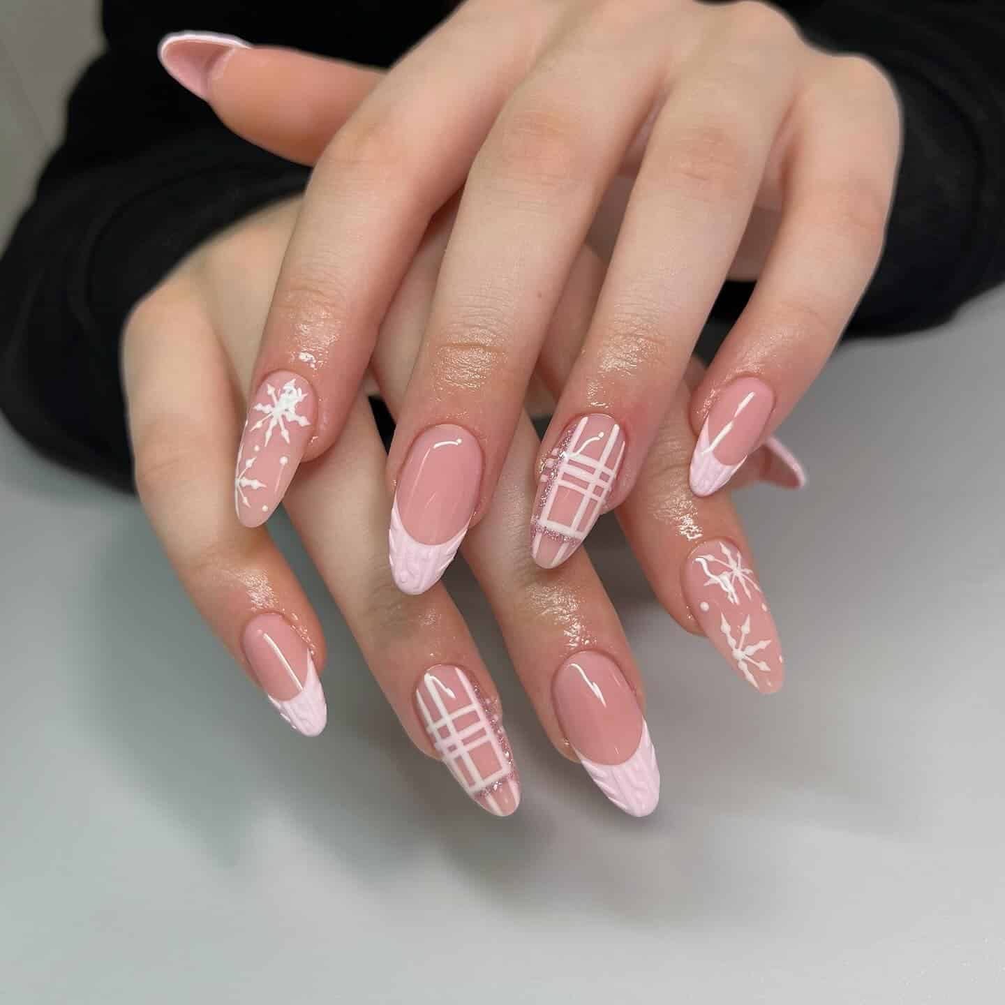10. Sweater French Winter Almond Nails - winter nail ideas