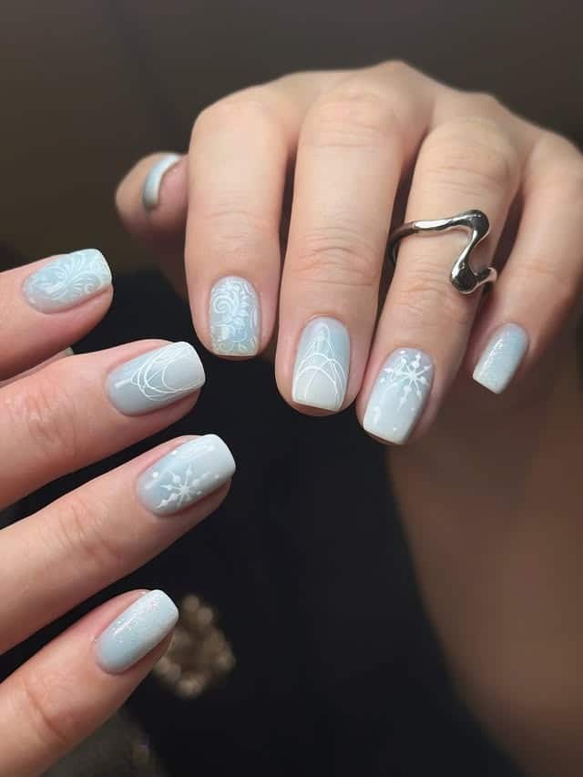 22. Frosted Gray Winter Square Nails - winter nail ideas