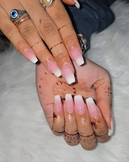 13. Classic Pink and White Ombre Coffin Nails - nail ideas for work