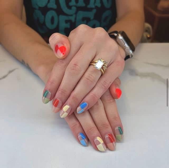 14. Color Block Short Oval Nails in Bright Multicolor Tones - nail ideas for work