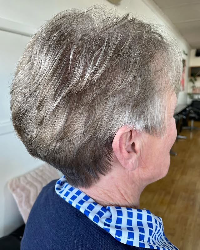 9. Smoky Gray Layered Pixie Bob - Short Tapered Haircut