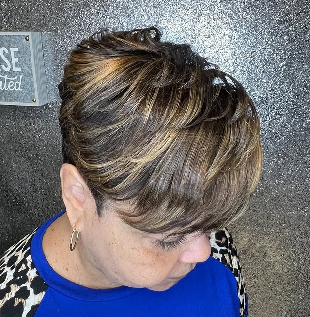 11. Caramel Highlighted Tapered Pixie - Short Tapered Haircut