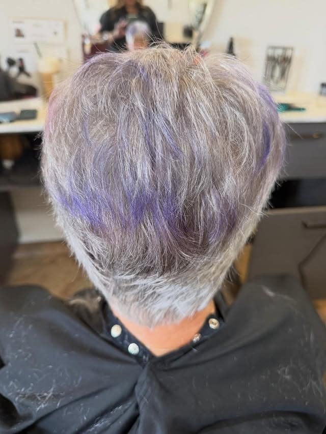 19. Silver Lavender Textured Pixie - Short Tapered Haircut