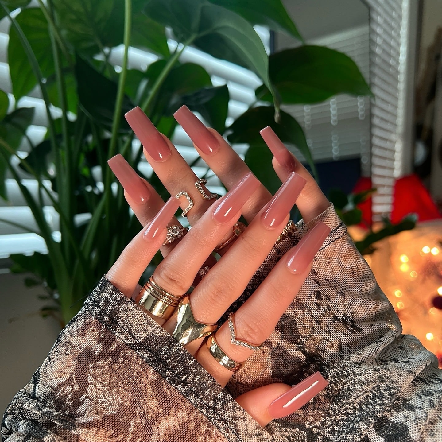2. Nude Pink XXL Coffin Nails - solid nail color ideas 