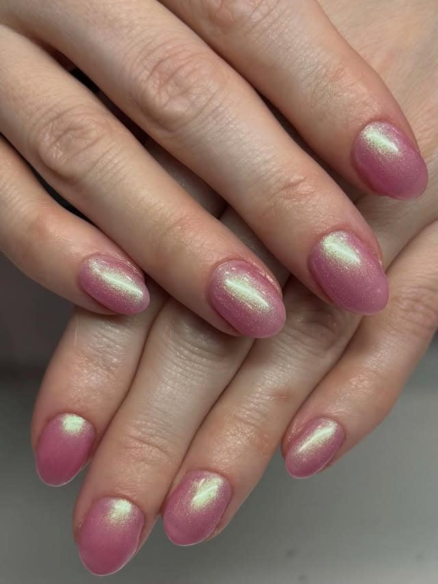 10. Pink Pearl Shimmer Nails - solid nail color ideas 