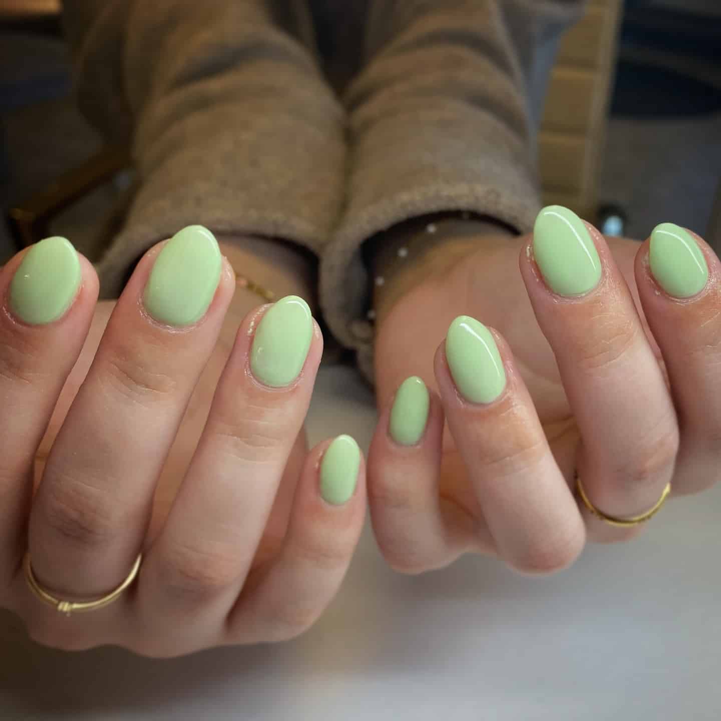 19. Mint Green Short Oval Nails - solid nail color ideas 