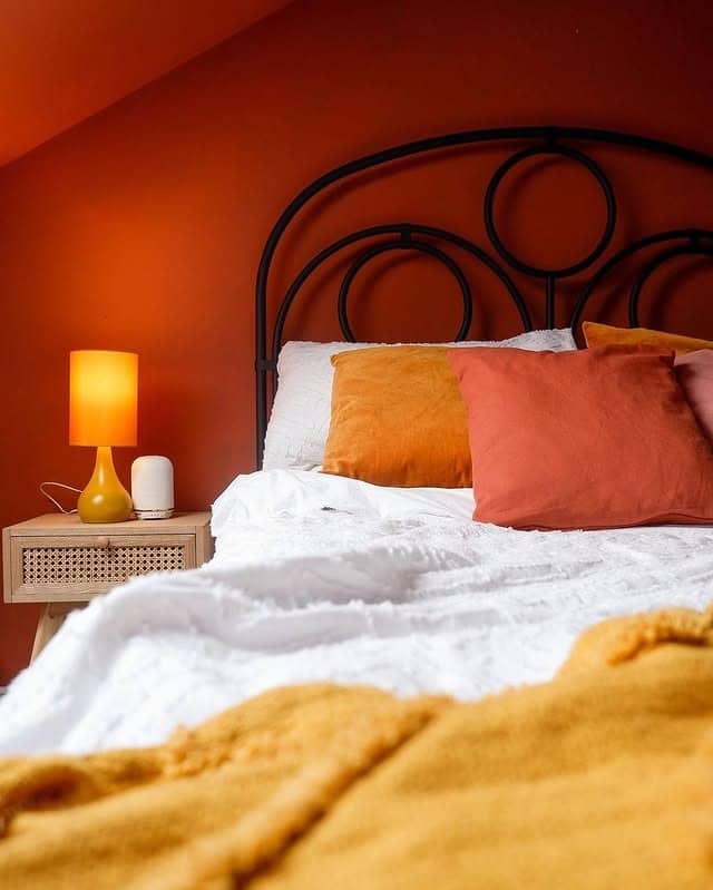 9. Burnt Orange Feature Wall Bedroom - burnt orange bedroom ideas