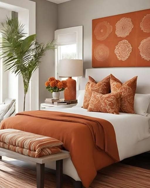 17. Burnt Orange Accent Pillow Bedroom Decor - burnt orange bedroom ideas