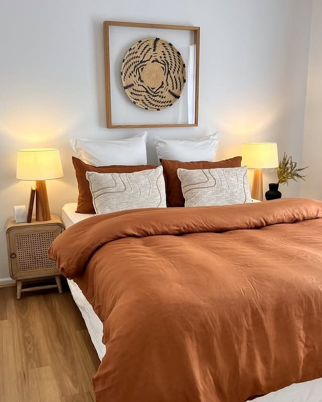 19. Scandinavian Burnt Orange Bedroom Styling - burnt orange bedroom ideas