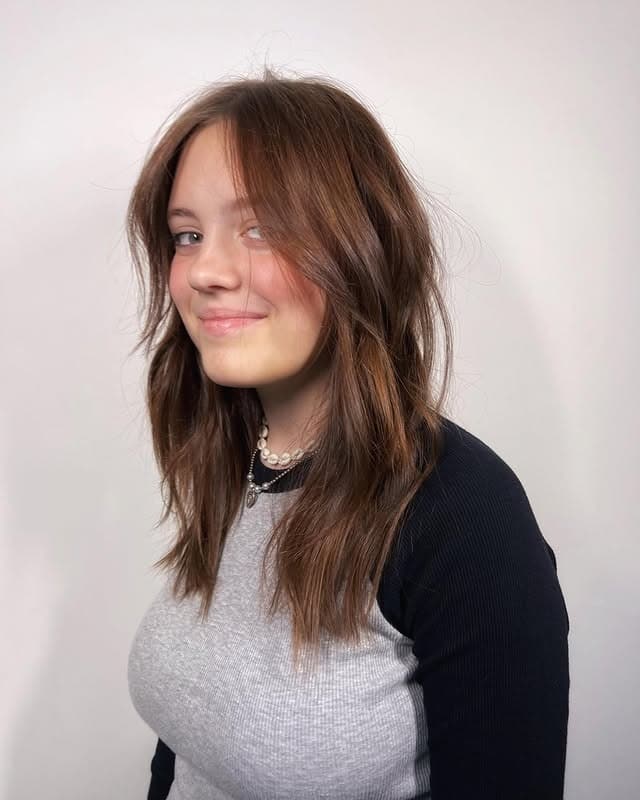 14. Cocoa Brown Wispy Layers with Soft Texture - Medium Wispy Haircuts