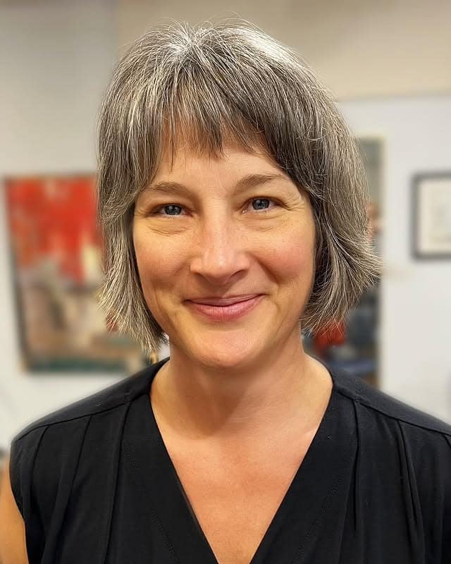 7. Feathered Silver Wispy Bob - Short Wispy Bob Haircuts