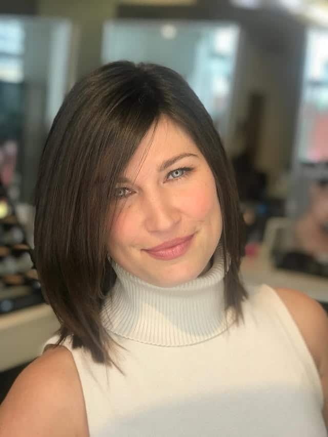 15. Sleek Cocoa Angled Bob - Short Wispy Bob Haircuts