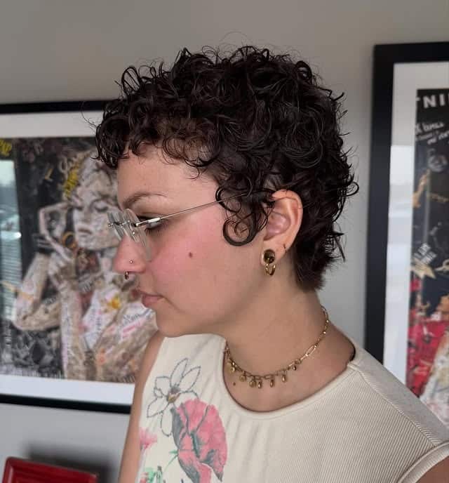 8. Deep Brown Curly Pixie with Piecey Layers - Curly Pixie Hairstyles
