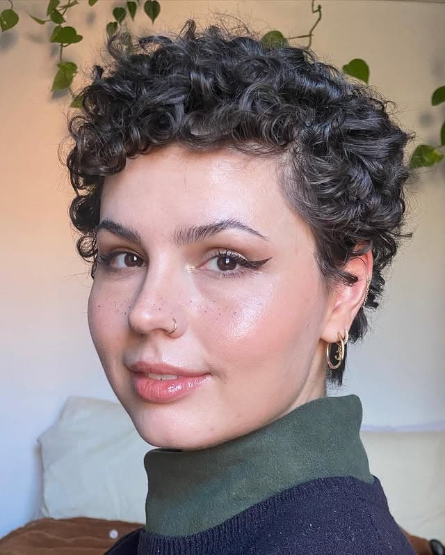 10. Dark Brunette Defined Curly Pixie - Curly Pixie Hairstyles
