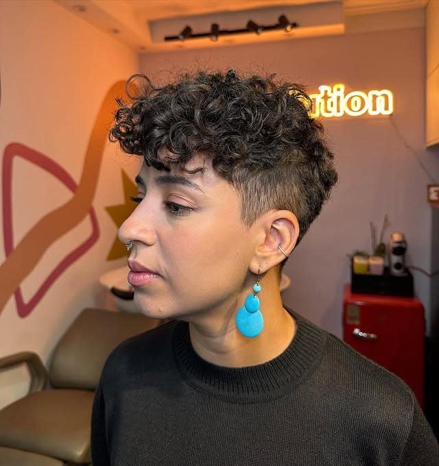 11. Dark Espresso Curly Pixie Fade - Curly Pixie Hairstyles
