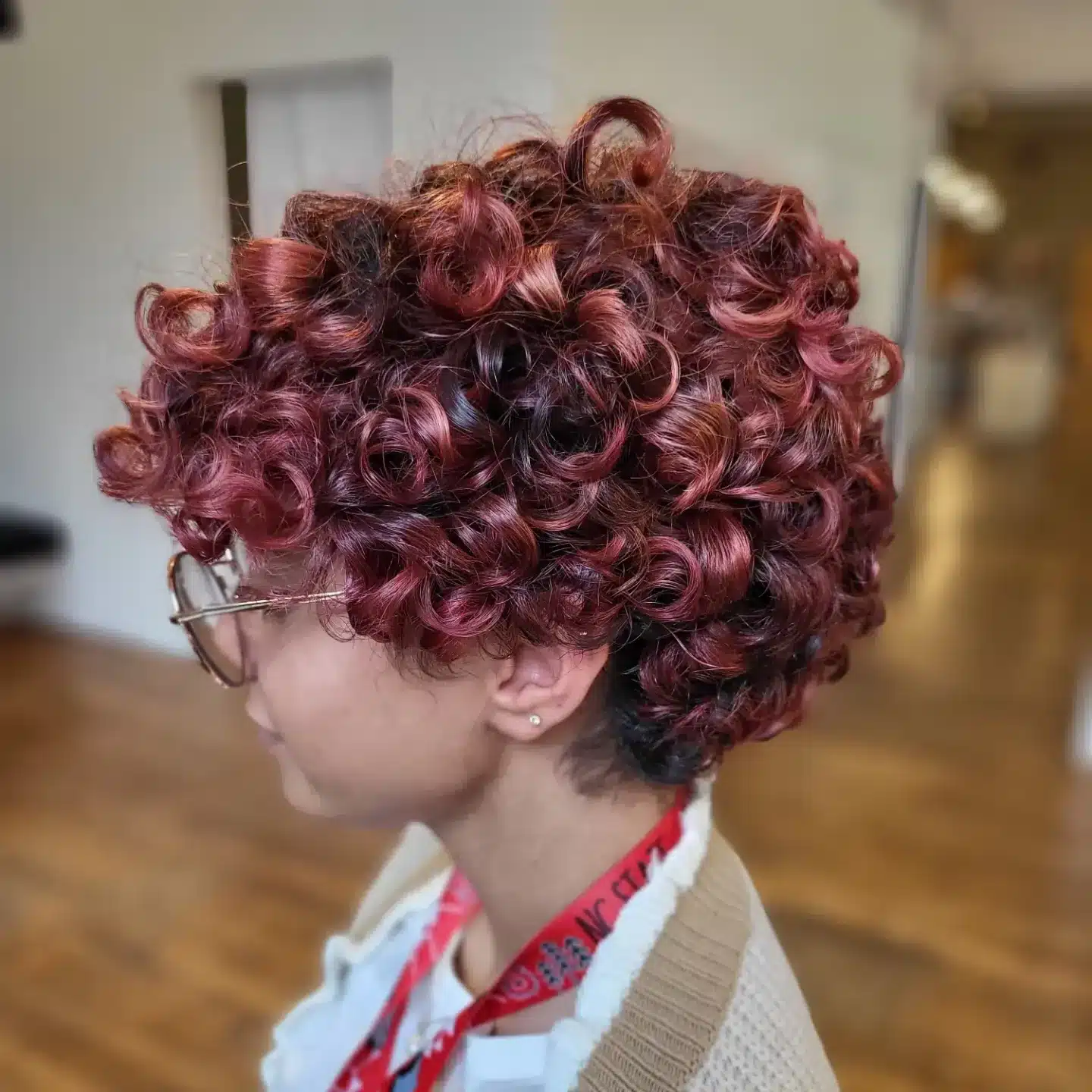 13. Burgundy Red Curly Pixie Crop - Curly Pixie Hairstyles