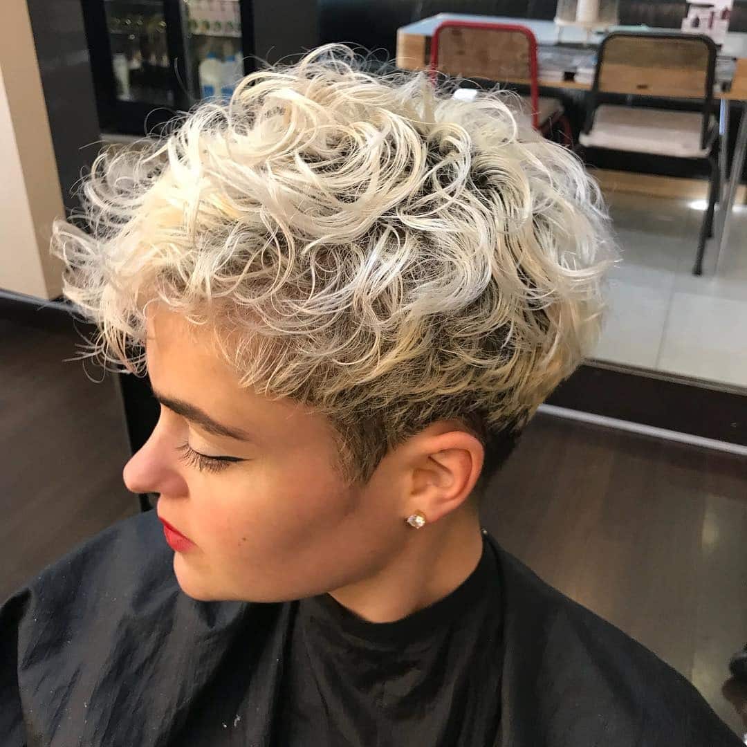 15. Icy Blonde Curly Pixie Undercut - Curly Pixie Hairstyles