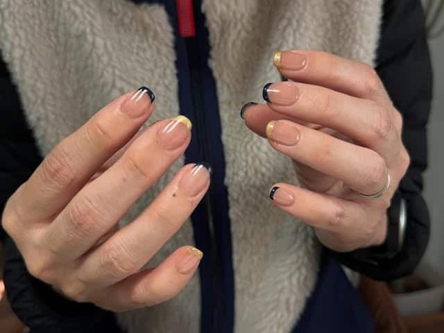 1. Navy and Gold Micro French Tip Nails - office nail ideas
