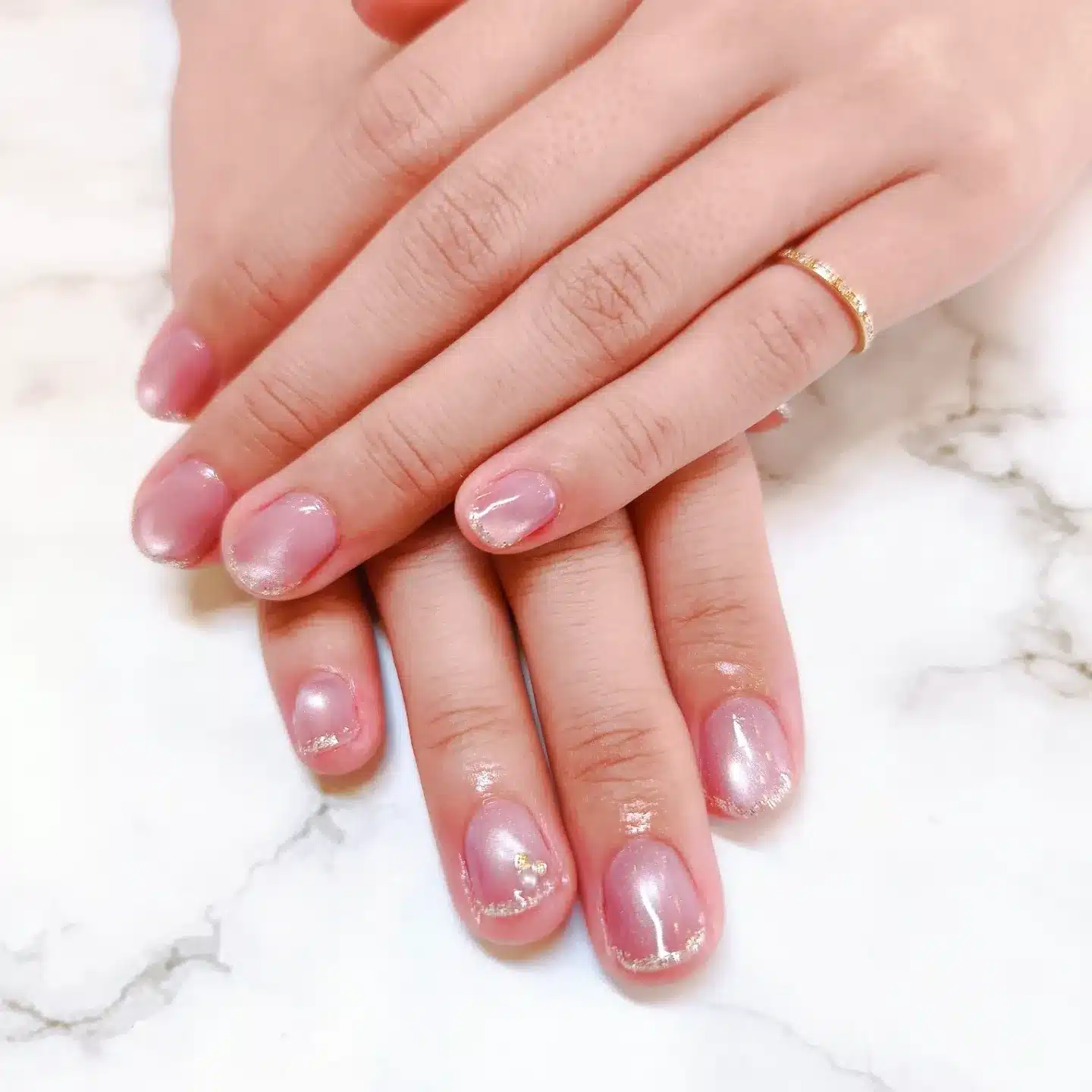 12. Pink Pearl Chrome Gradient Nails - office nail ideas