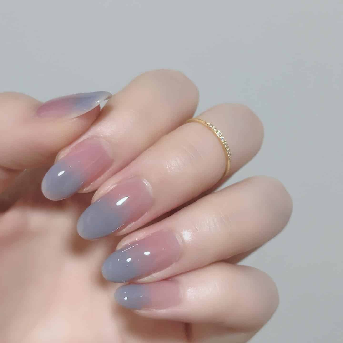 19. Lavender Gray Ombre Almond Nails - office nail ideas