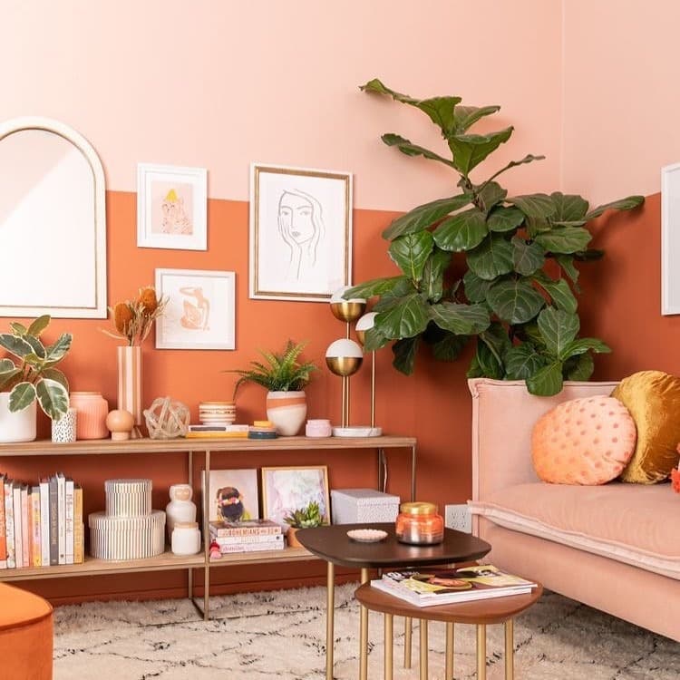 9. Soft Peach and Orange Living Room with Feminine Styling - orange living room ideas