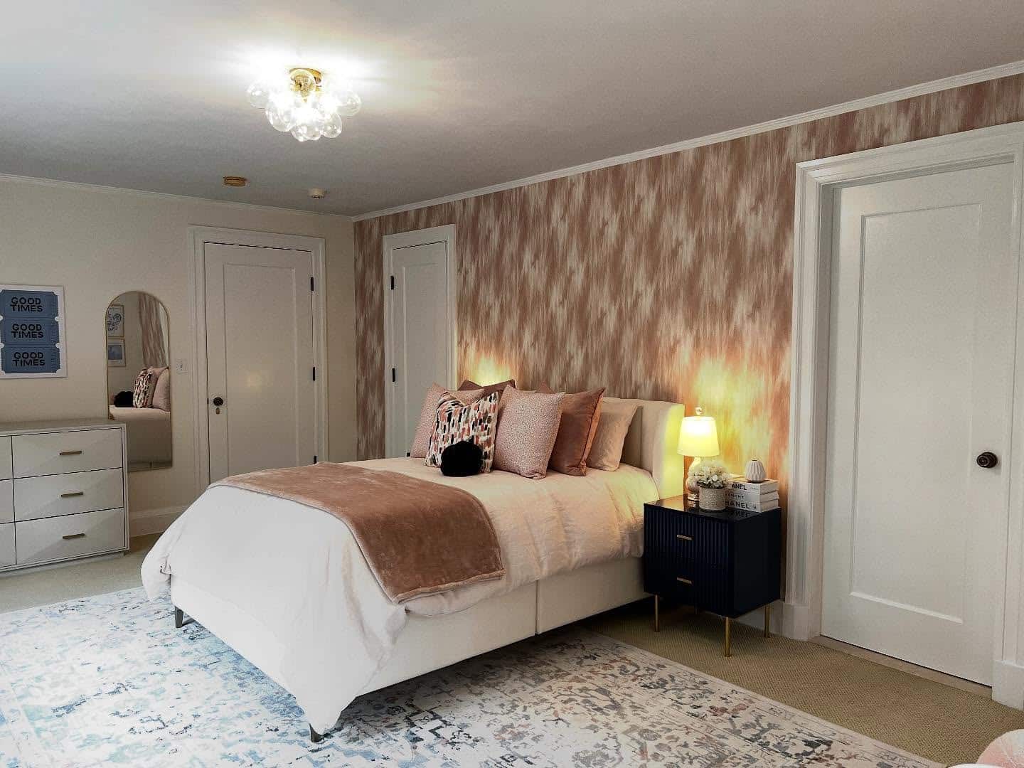 10. Warm Neutral Teen Bedroom with Statement Wallpaper - teen bedroom ideas