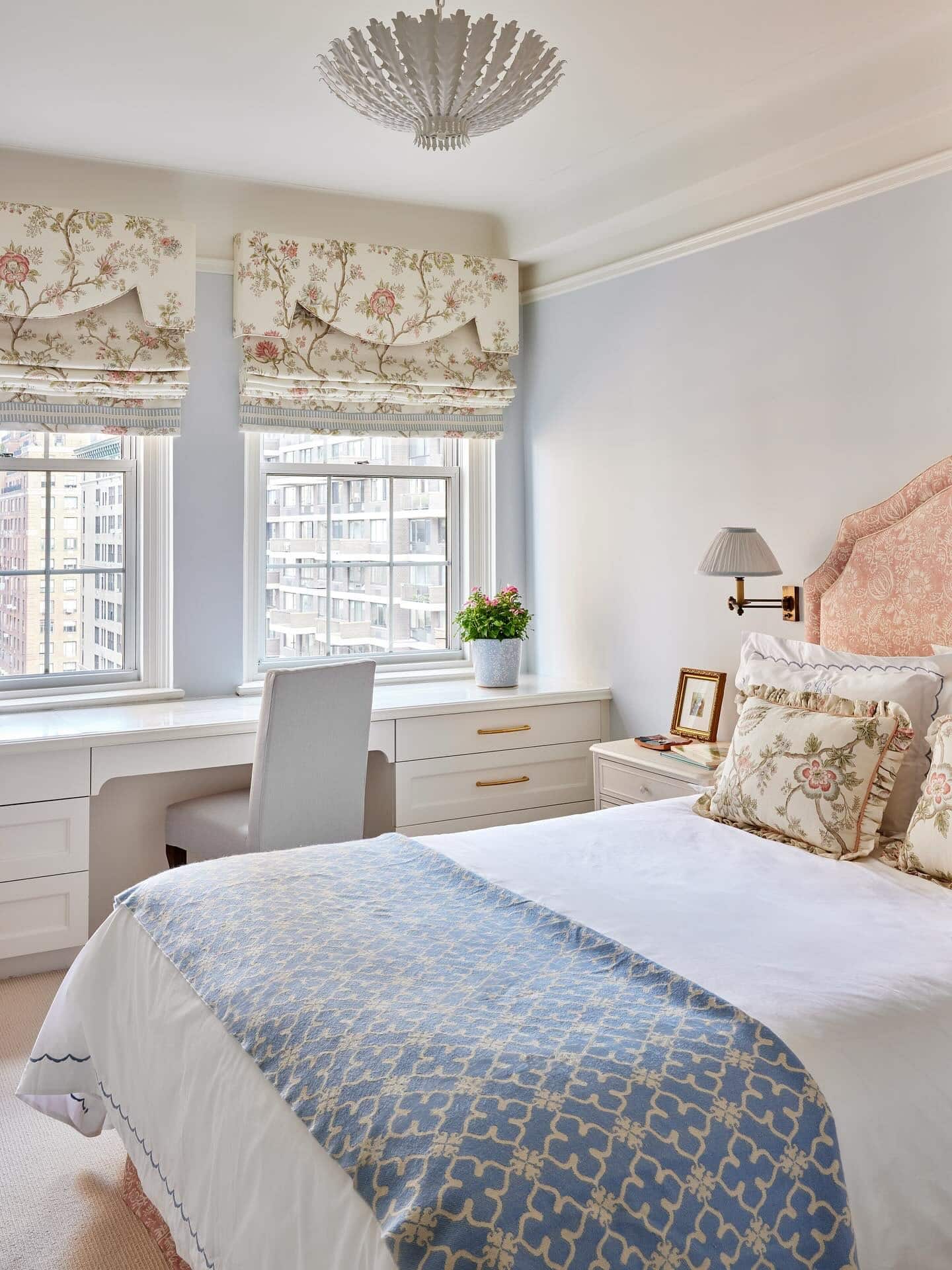 15. Soft Blue and Floral Traditional Teen Bedroom - teen bedroom ideas