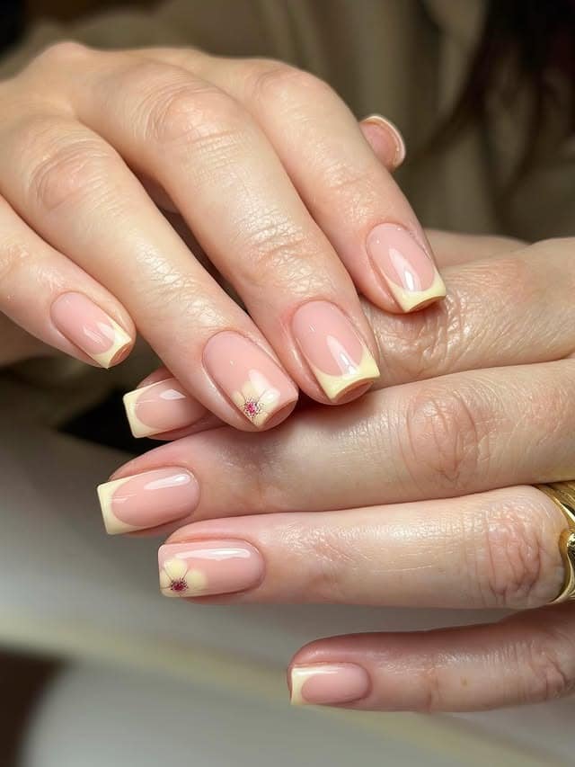 3. Minimal Yellow French Tip Square Nails - yellow french tip nail ideas