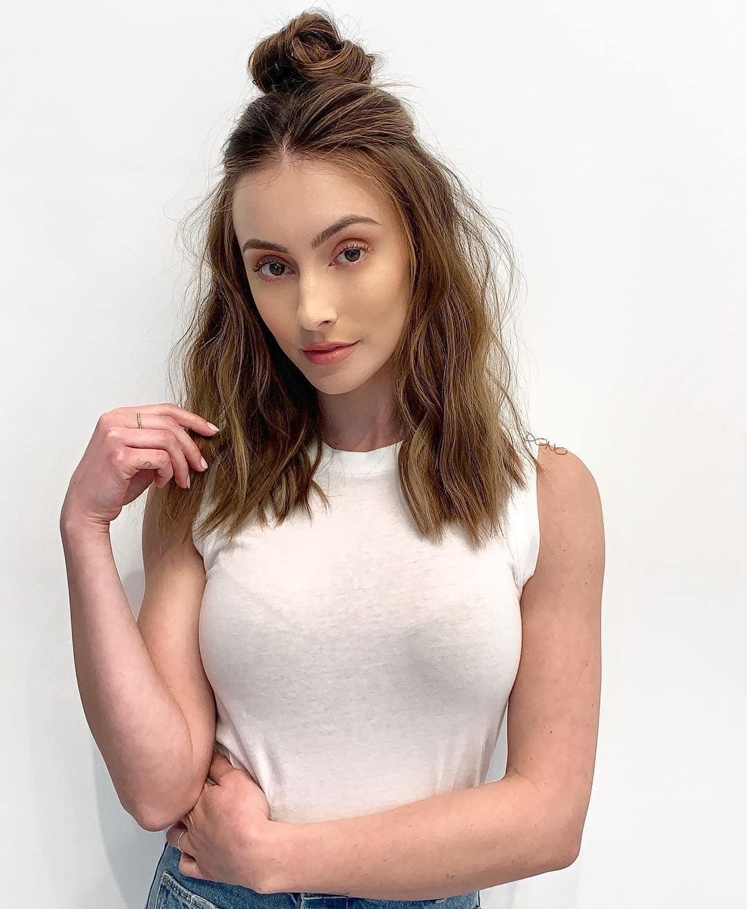 6. Half-Up Textured Brunette Lob - Tousled Hairstyles