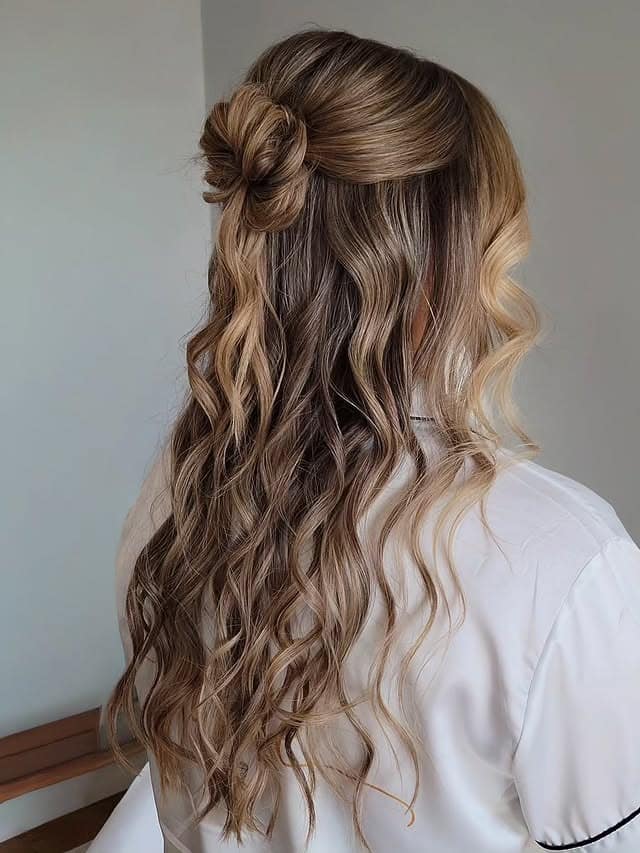 11. Half-Up Mocha Blonde Waves - Tousled Hairstyles