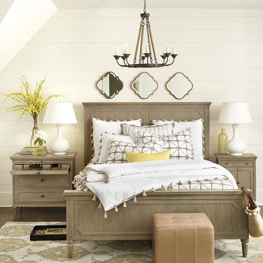 1. Soft Beige Farmhouse Bedroom with Layered Textures - farmhouse bedroom ideas