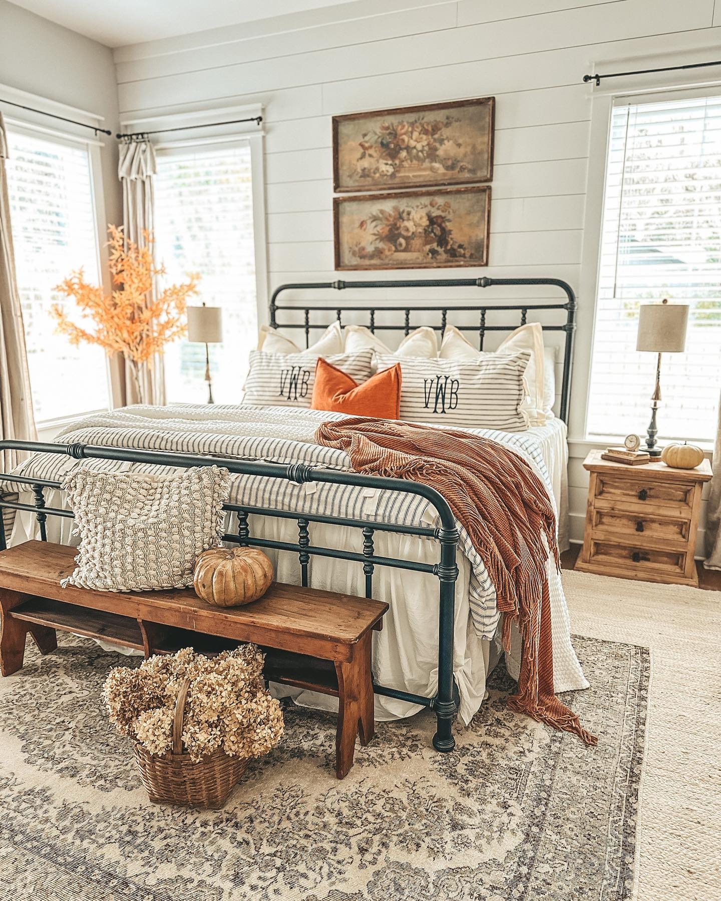 18. Autumn-Inspired Farmhouse Bedroom with Warm Rust Accents - farmhouse bedroom ideas