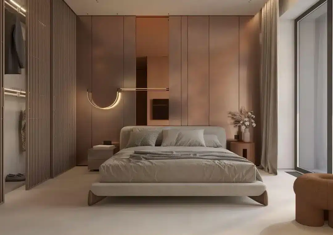 5. Mocha Beige Bedroom with Minimalist Luxury - beige bedroom ideas