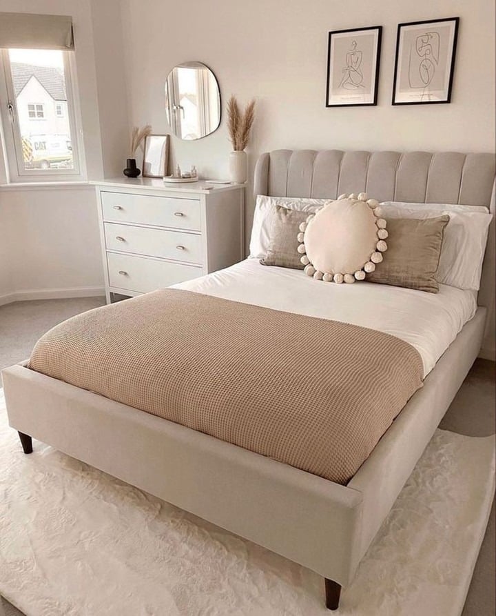 7. Blush Beige Bedroom with Soft Contemporary Accents - beige bedroom ideas