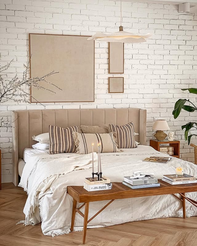 8. Linen Beige Bedroom with Textured Elegance - beige bedroom ideas