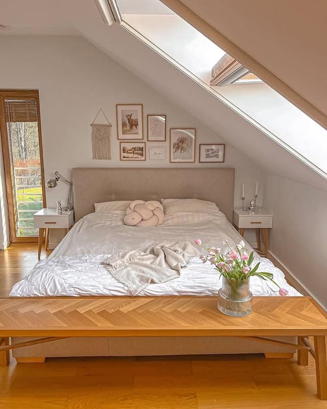 16. Cozy Beige Attic Bedroom with Natural Wood Accents - beige bedroom ideas